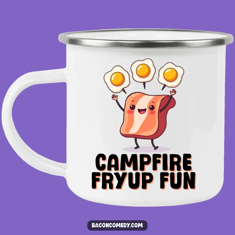 Funny Bacon Juggling Camping Mug: Breakfast Adventure, Hilarious Gift