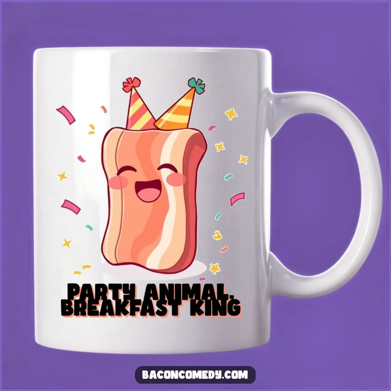 Funny Party Bacon Mug - Joyful Confetti Celebration Gift for Bacon Lovers