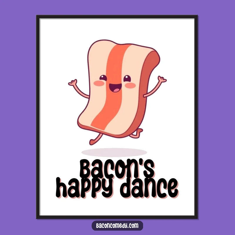 Funny Hopping Bacon Digital Art: Cheerful Breakfast Decor for Your Walls