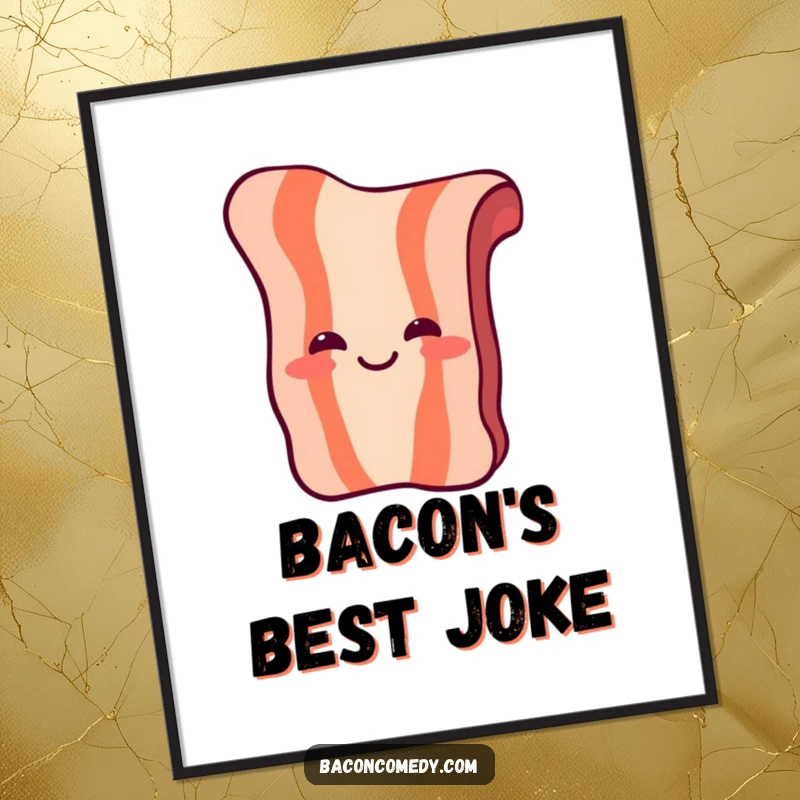 Funny Laughing Bacon Digital Art: A piece of bacon with simple eyes and a mouth laughs heartily, radiating breakfast joy.
