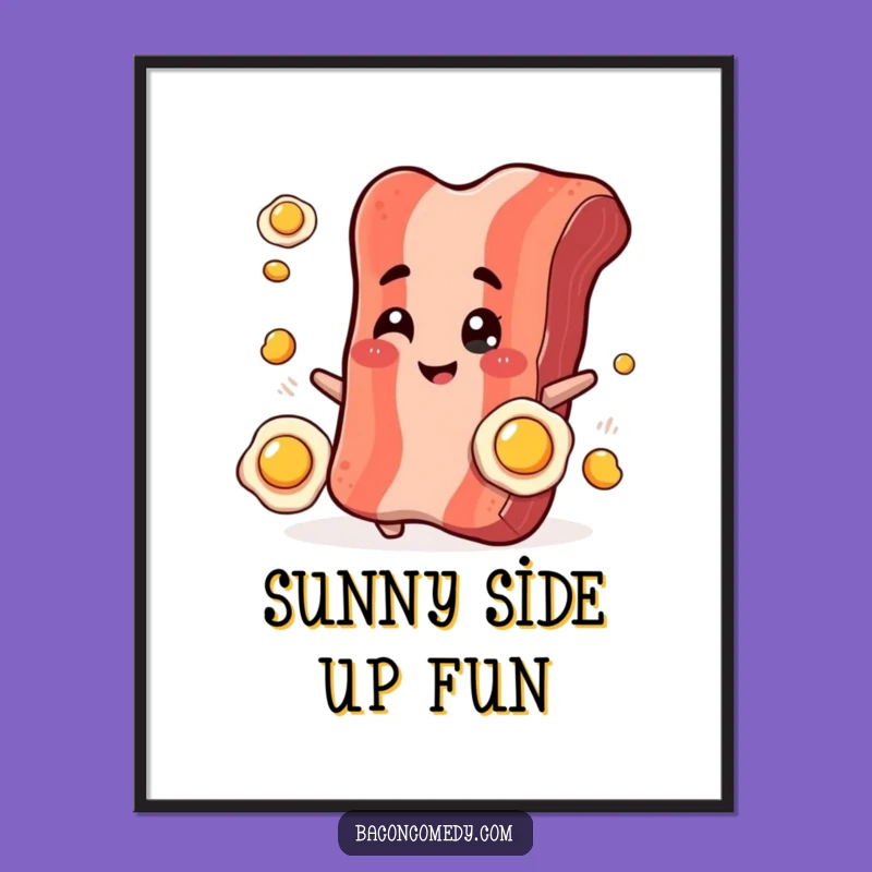 Funny Bacon Juggling Digital Art: Whimsical Breakfast Decor for Your Walls
