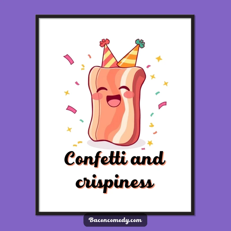 Funny Party Bacon Poster - Joyful Confetti Art, Hilarious Celebration Decor