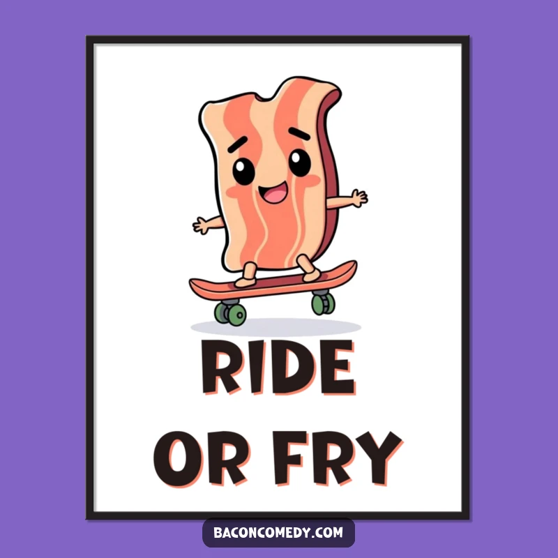 Funny Bacon Skater Poster - Dynamic Wall Art for Foodie Fans