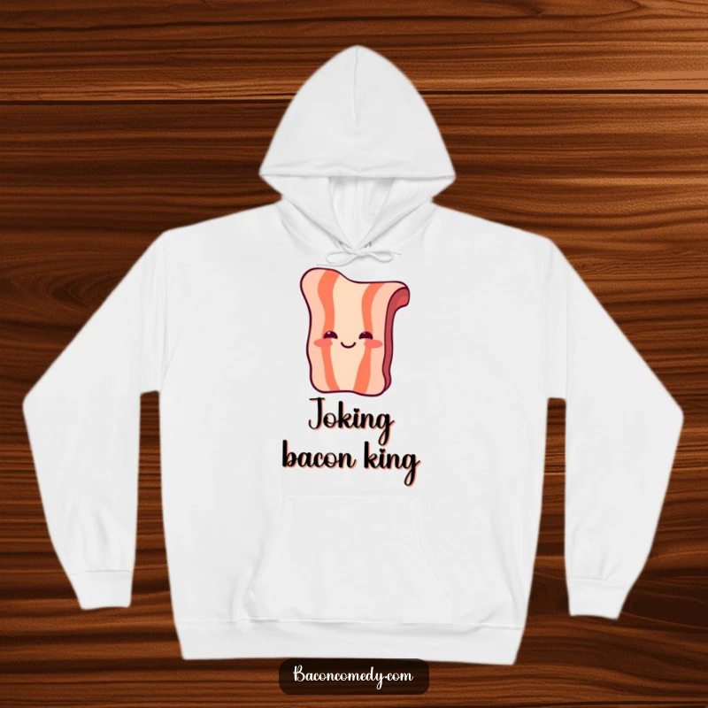 Funny Laughing Bacon Hoodie: A piece of bacon with simple eyes and a mouth laughs heartily, offering cozy amusement.