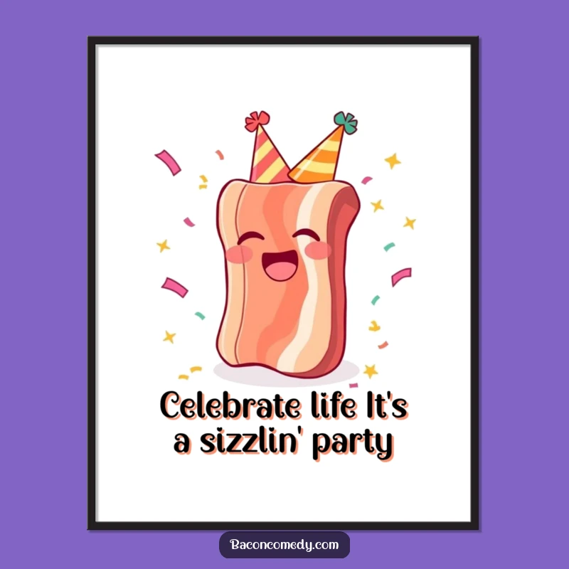 Free Printable Funny Bacon Wall Art: Party Hat downloadable gift for festive decor!