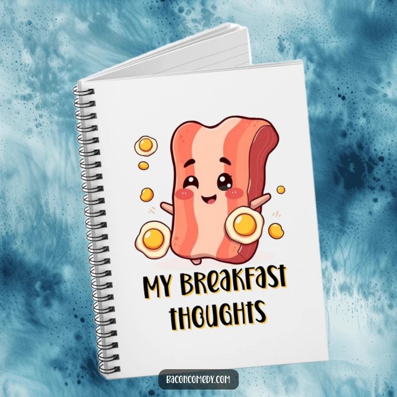 Funny Bacon Juggling Notebook: A smiling bacon strip winks while juggling tiny fried eggs, for delicious note-taking.